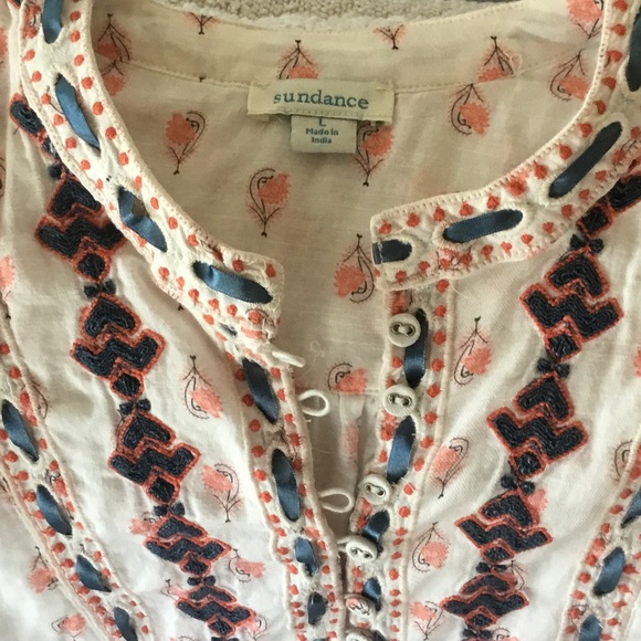 Sundance Floral Embroidered Blouse - white ,Pink and blue - Picture 2 of 5